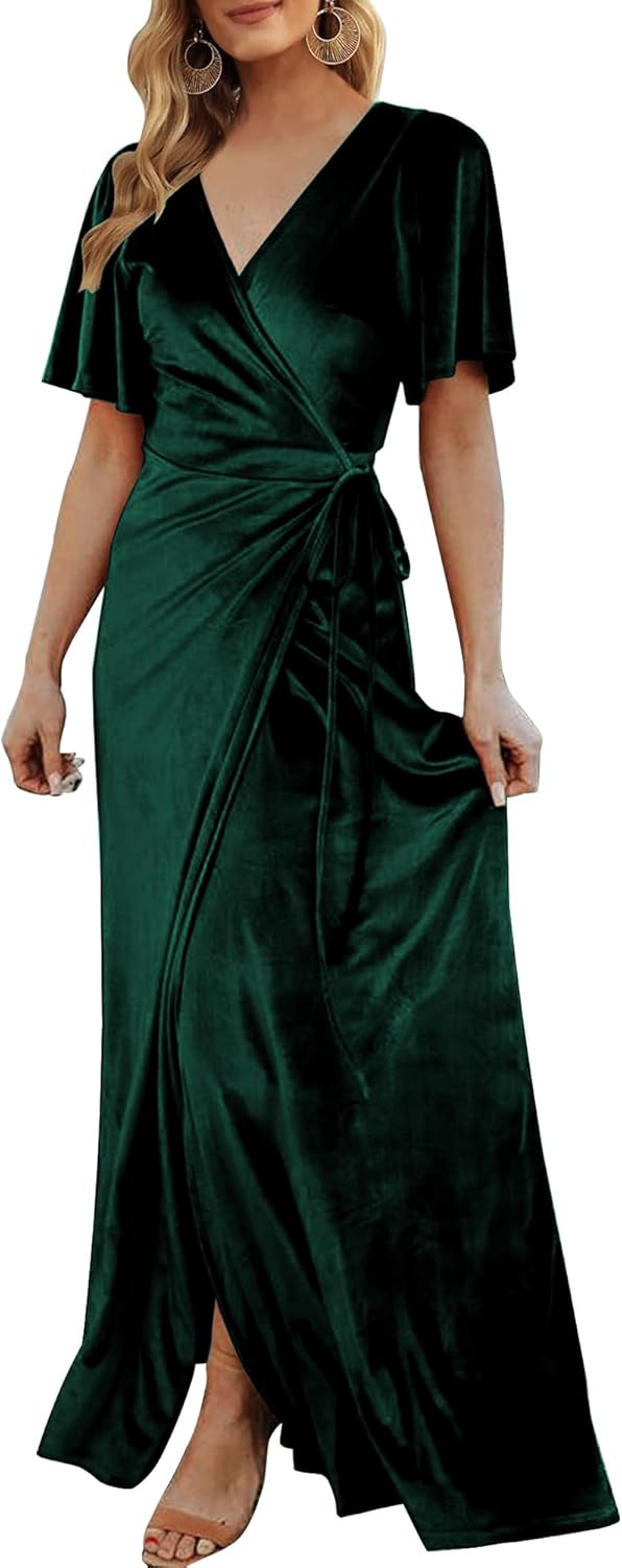 CYiNu Women's Wrap Velvet Maxi Dress for Elegant Occasions