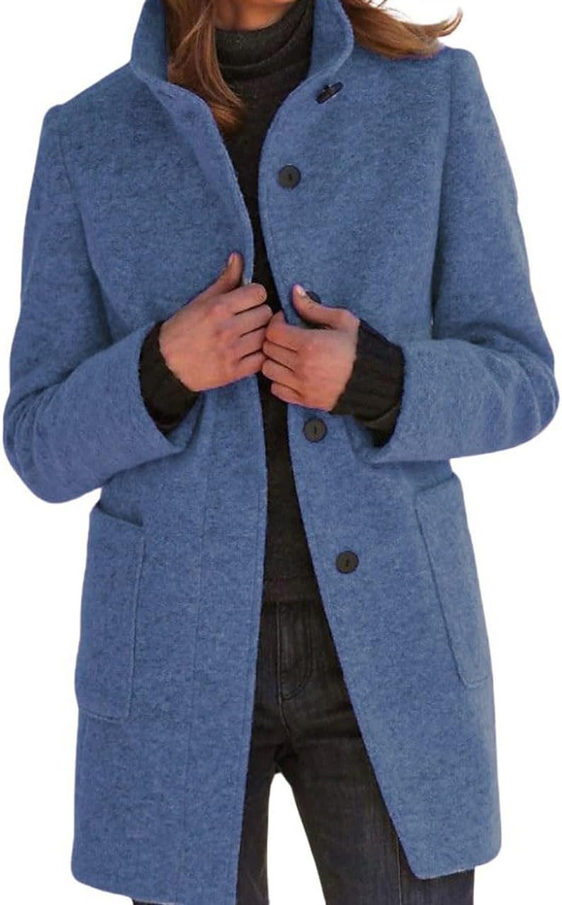 Wool Blend Long Pea Coat for Women - Stylish Winter Jacket