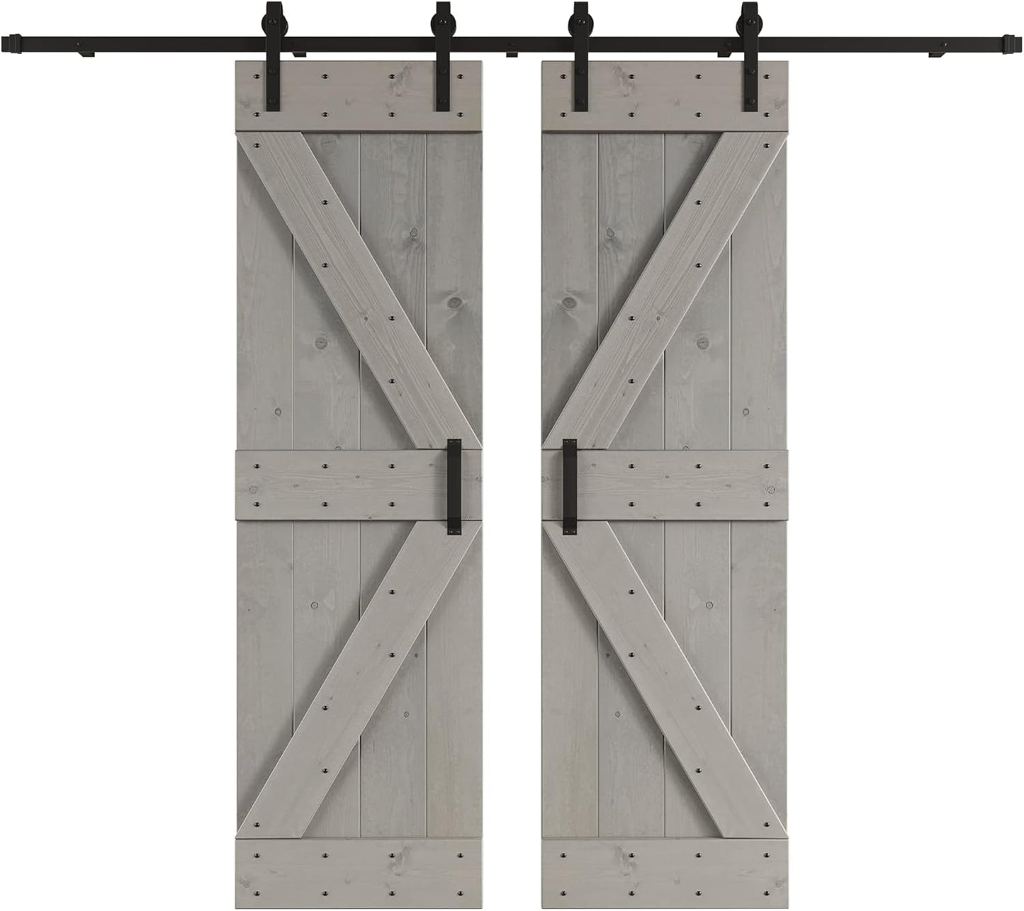 K Series DIY Knotty Wood Double Sliding Barn Door Kit 48 in x 84 in