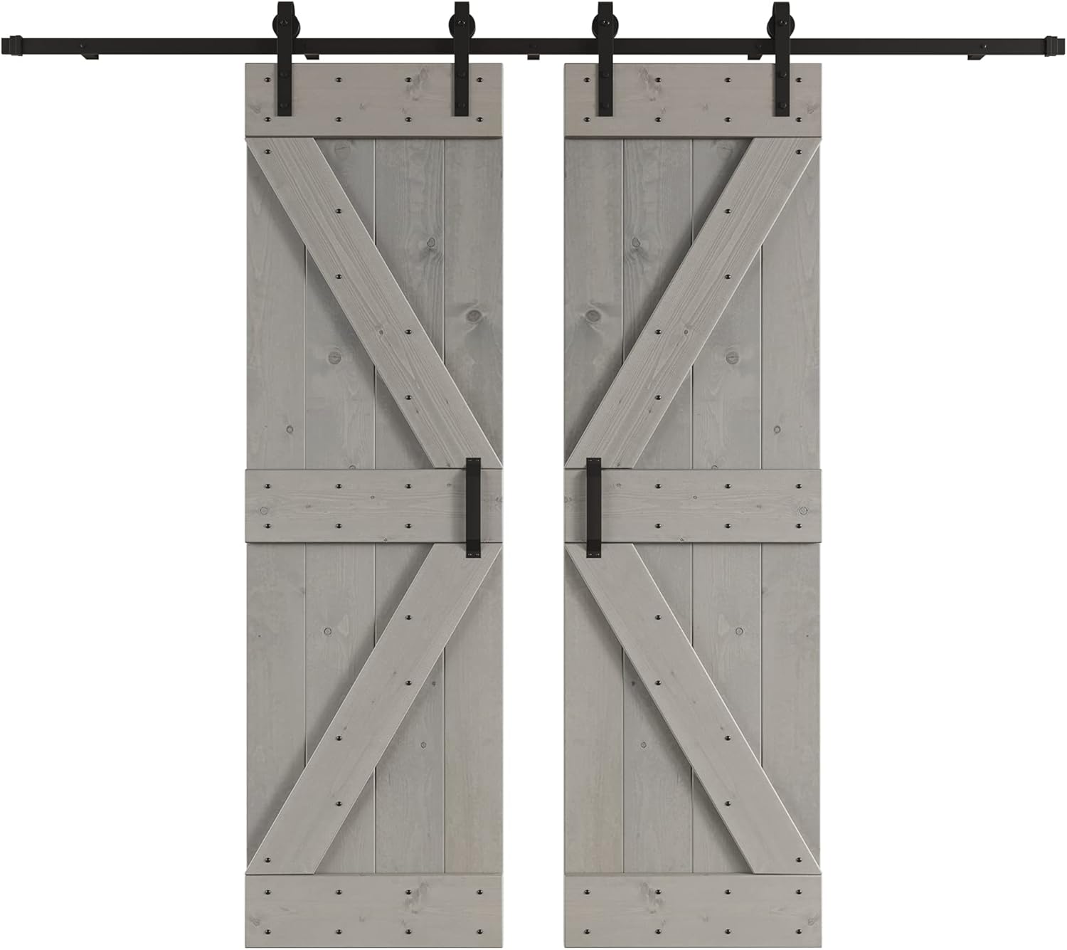 K Series DIY Knotty Wood Double Sliding Barn Door Kit 48 in x 84 in