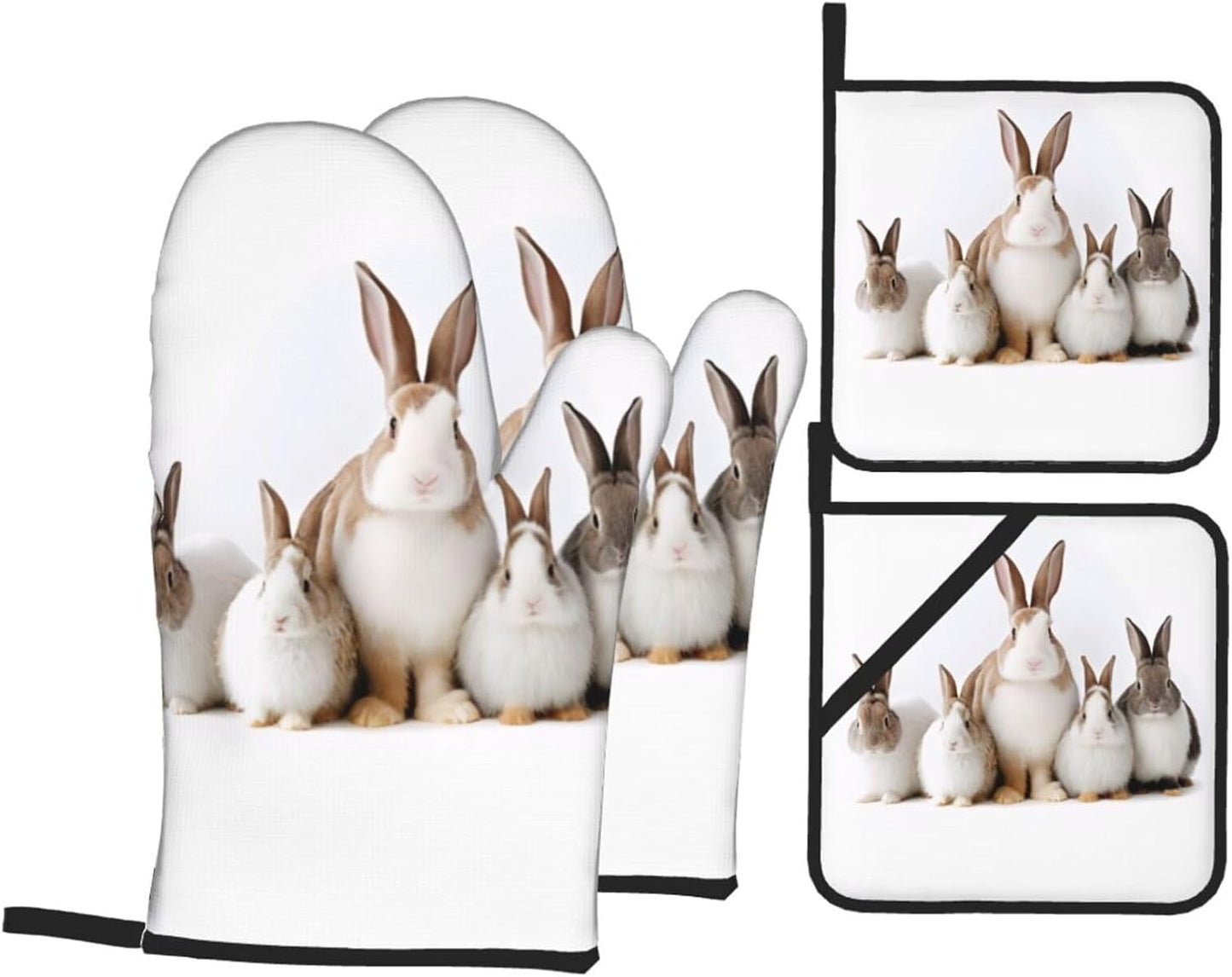 White Rabbit Oven Mitts - Heat-Resistant Set