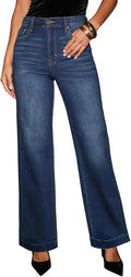 KUNMI Women's Wide Leg Jeans High Waisted Straight Leg - Stretchy adds