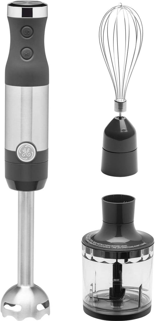 GE Handheld Immersion Blender | Versatile 2-Speed | Whisk & Blending Jar | Easy Clean Stainless
