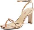 Womens Sandals Square Open Toe Strappy Heels - 3.3in Chunky Comfort