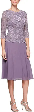 Alex Evenings Tea Length Sequin Mock Dress for Women