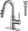 Bathroom Sink Faucet with Pull Down Sprayer, Brushed Nickel - Single