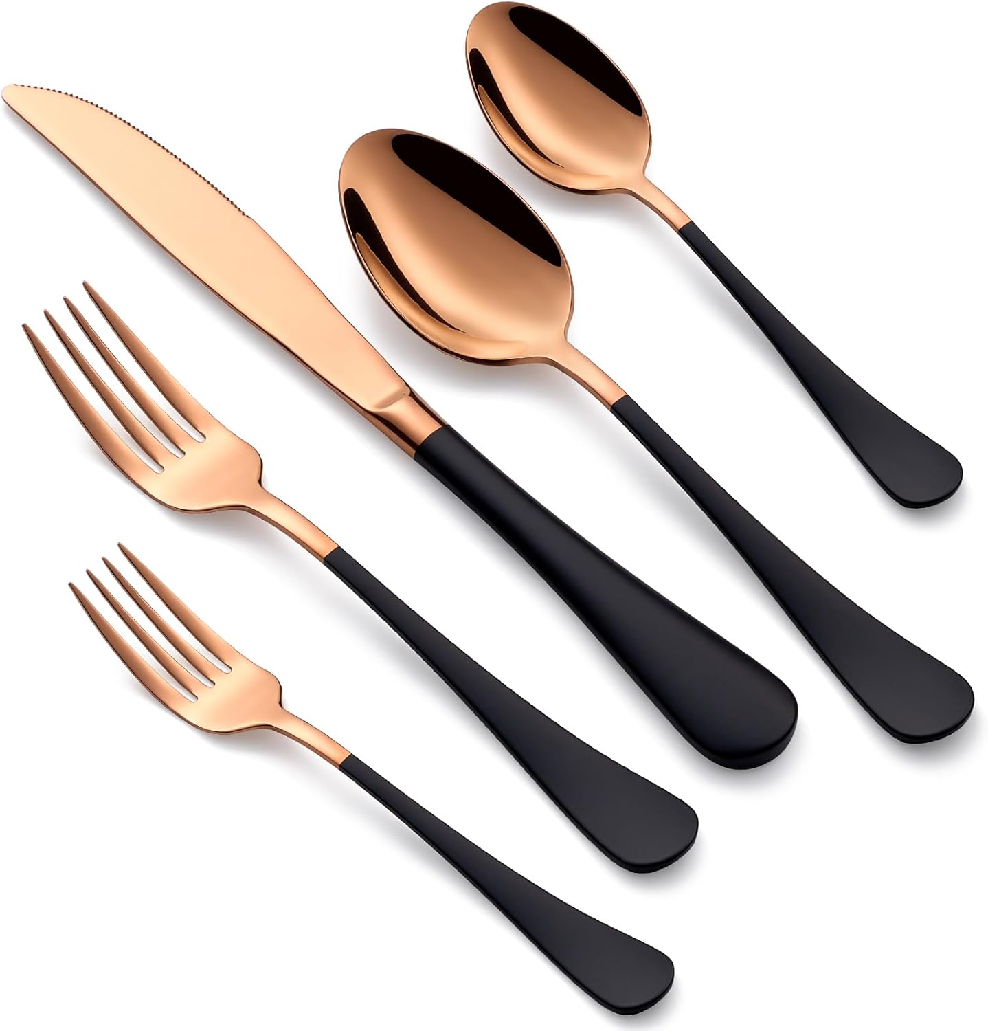 20-Piece Rose Gold and Black Silverware Set for 4 - Elegant Design