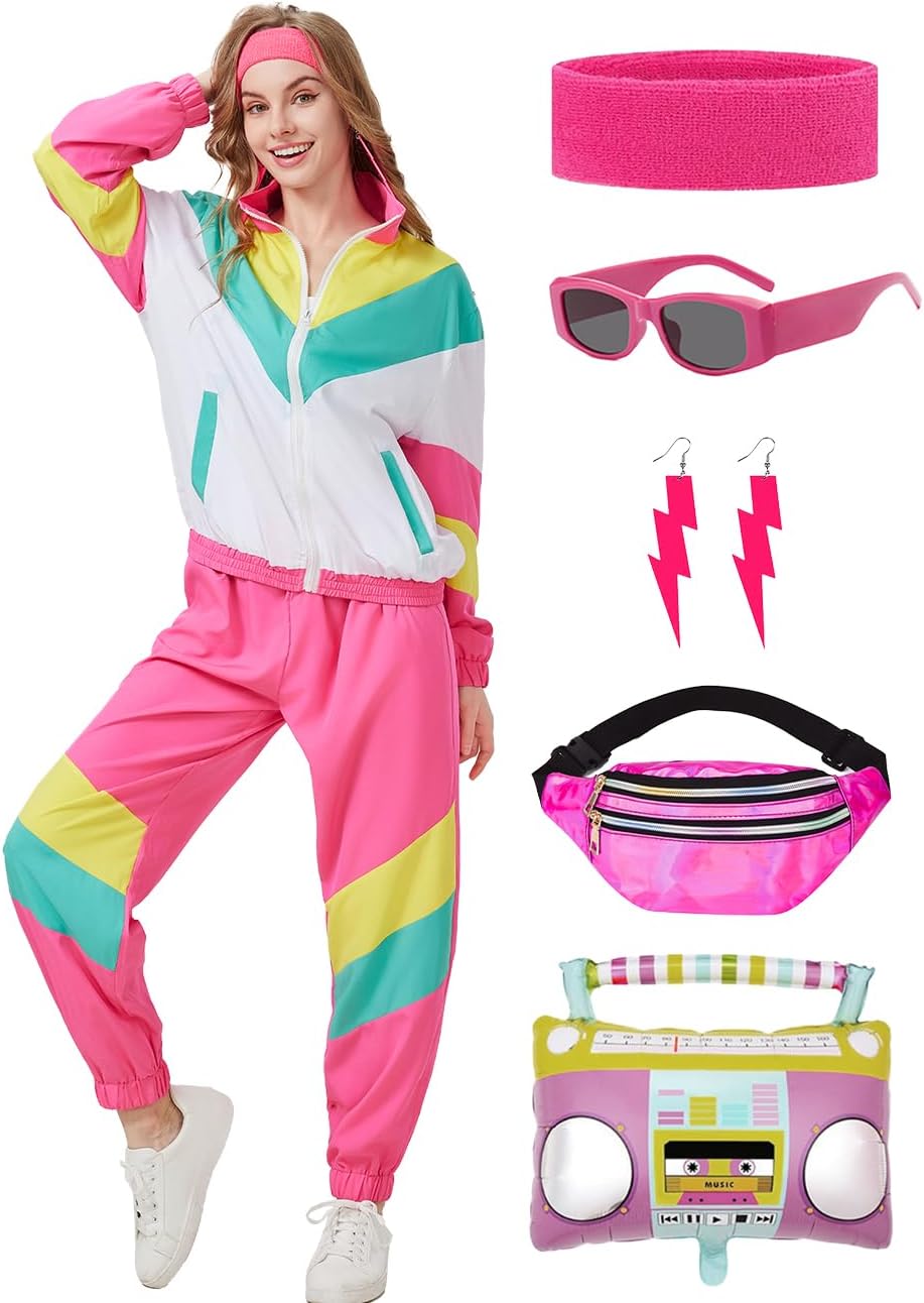 80s Tracksuit for Women Retro Windbreaker Outfit Set
