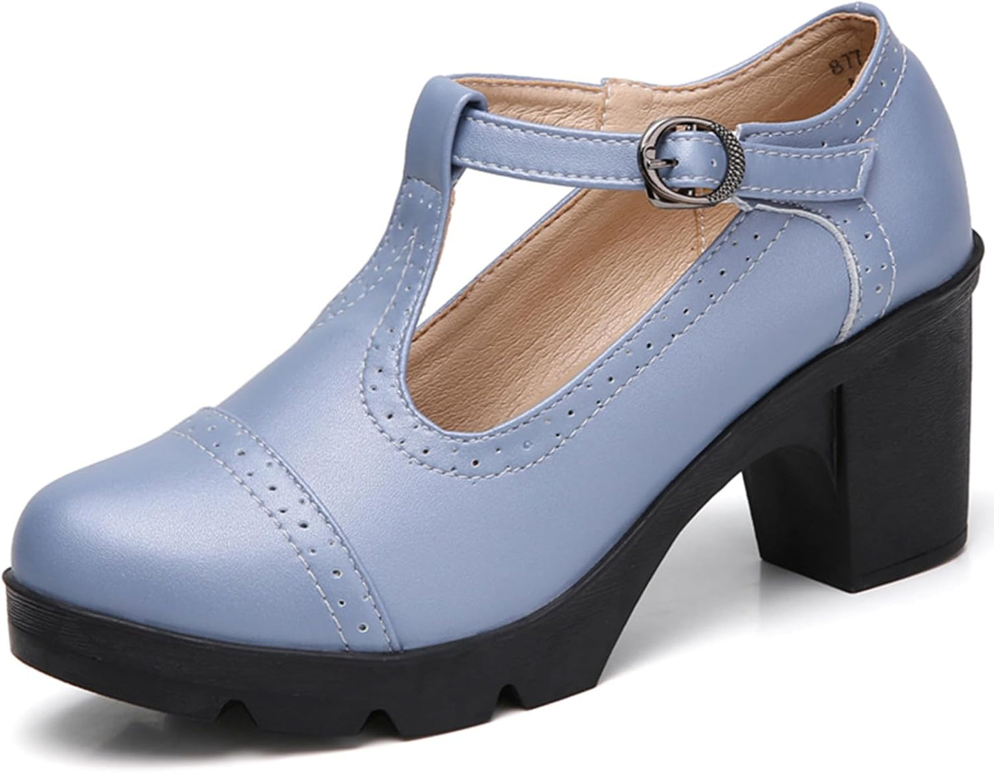 DADAWEN Women's Classic T-Strap Platform Mid-Heel Oxfords Shoes