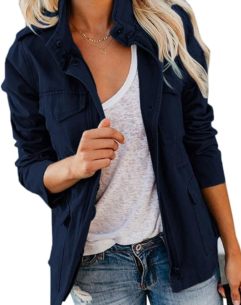 Pepochic Womens Military Jacket Lightweight Utility Anorak Coat