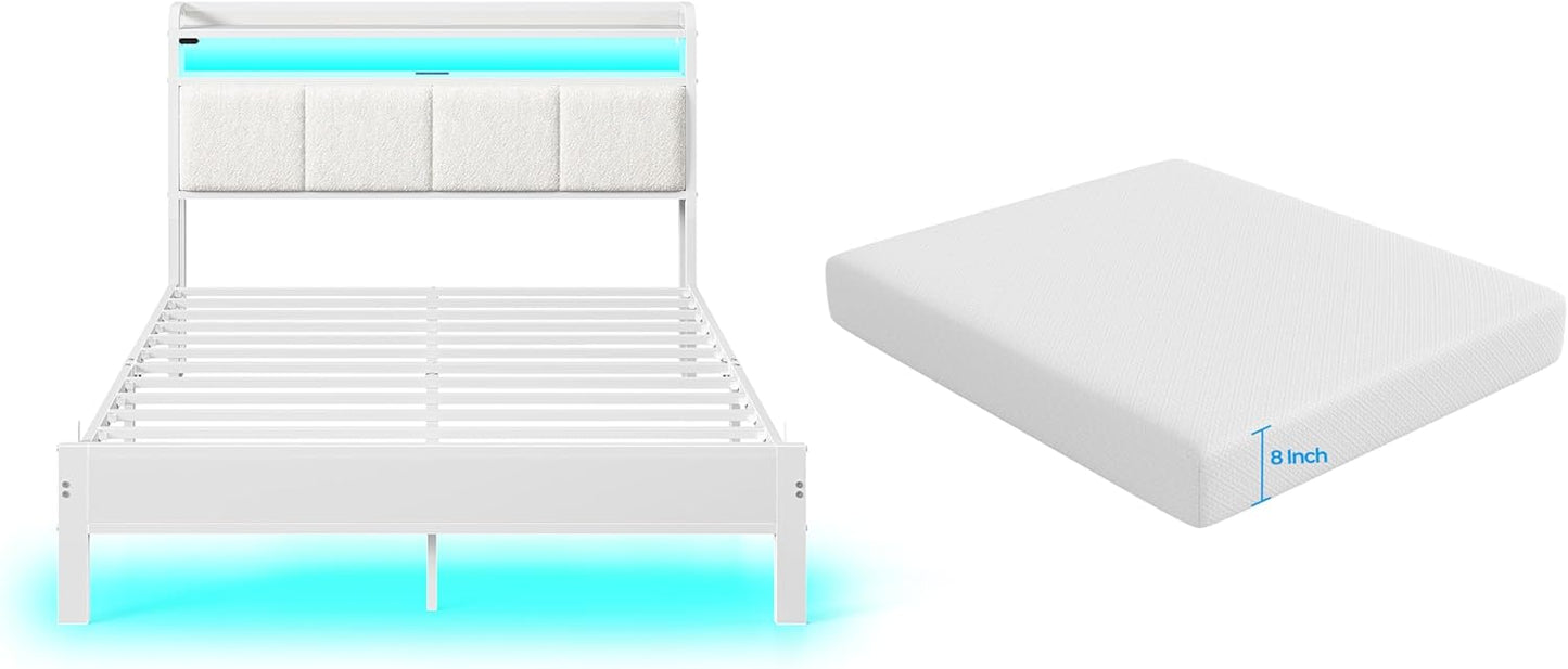 Rolanstar Full Size Bed Frame with LED and Charging Station
