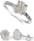 Raw Stone Stud Earrings and Dainty Ring Jewelry Set (Style BZNF)