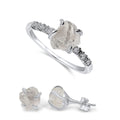 Raw Clear Quartz Stud Earrings and Dainty Ring Set - Gift Ready
