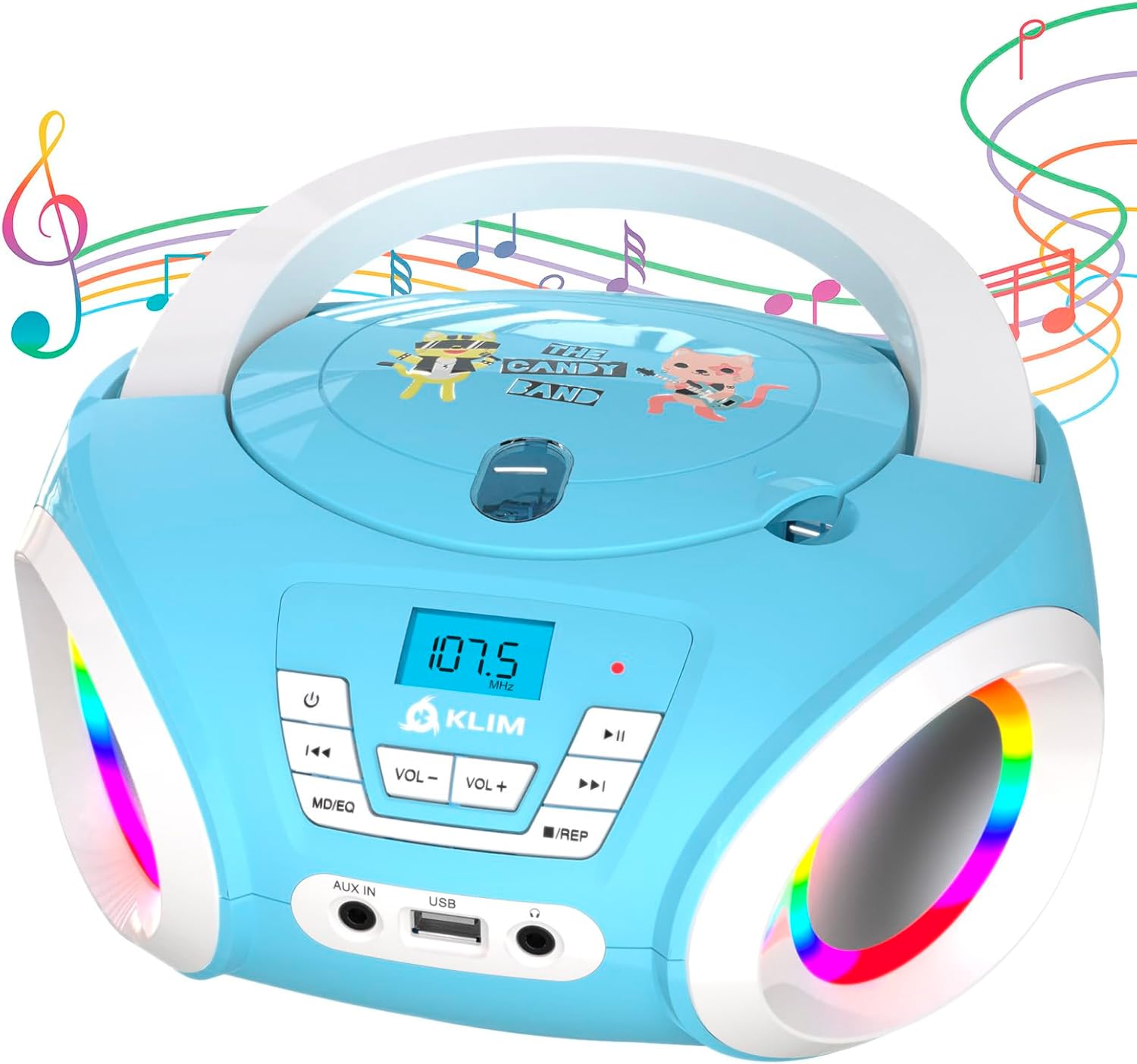 KLIM Candy Kids CD Player - Portable Boombox with FM Radio