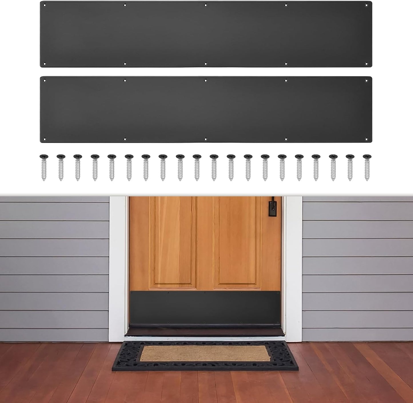 2 Pcs Door Kick Plates for Protection and Decor - Black Aluminum