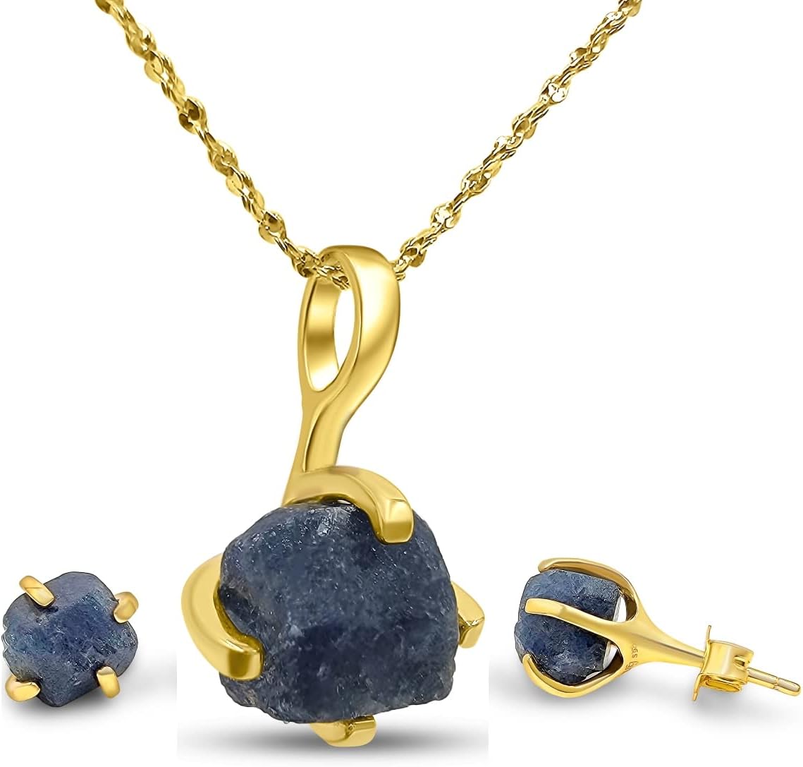 Real Raw Gemstone Jewelry Set with 925 Sterling Silver Gift