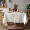Table Cloth Embroidery Floral Pattern Linen Cotton Tablecloth