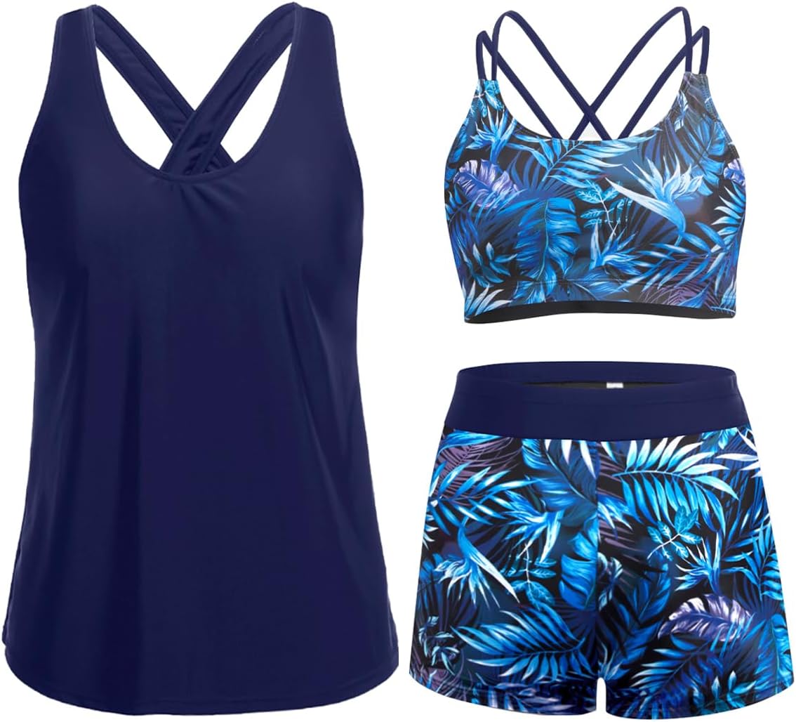 Holipick 3 Piece Tankini Swimsuits for Women with Tummy Control