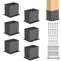 4x6 Post Base Brackets Heavy Duty Black Steel - 6 Pc Kit