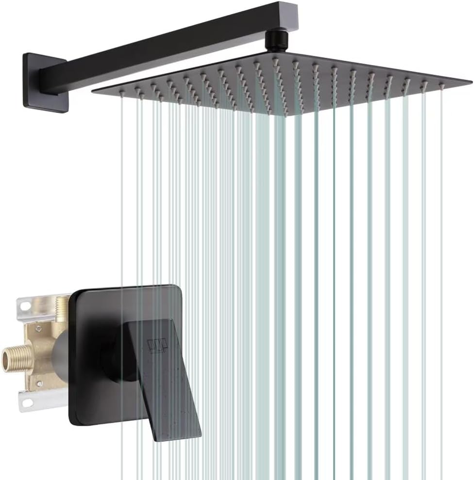 Matte Black Shower Faucet Set with 10 Inch Rainfall Shower Head