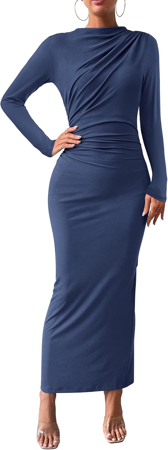 Elegant Bodycon Maxi Dress with Long Sleeves and Back Slit