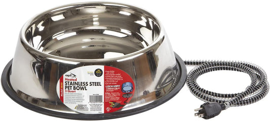 5-Qt Heated Stainless Steel Pet Bowl - API Certified