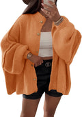 Womens Oversized Cardigan Sweater - Lantern Sleeve Button Down