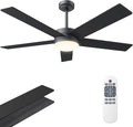 52 in Ceiling Fan with Lights Black Flush Mount - Dimmable LED