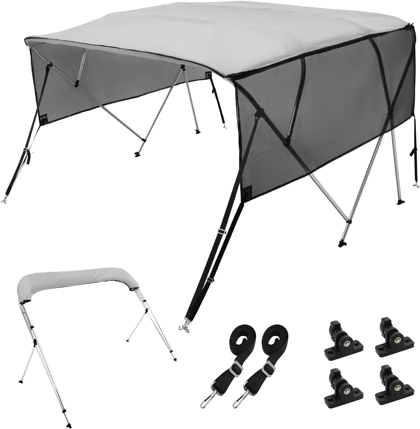 VEVOR 4 Bow Bimini Top Boat Cover with Detachable Mesh Sidewalls