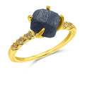 Real Raw Blue Sapphire Dainty Ring Yellow Gold - Birthstone Gift