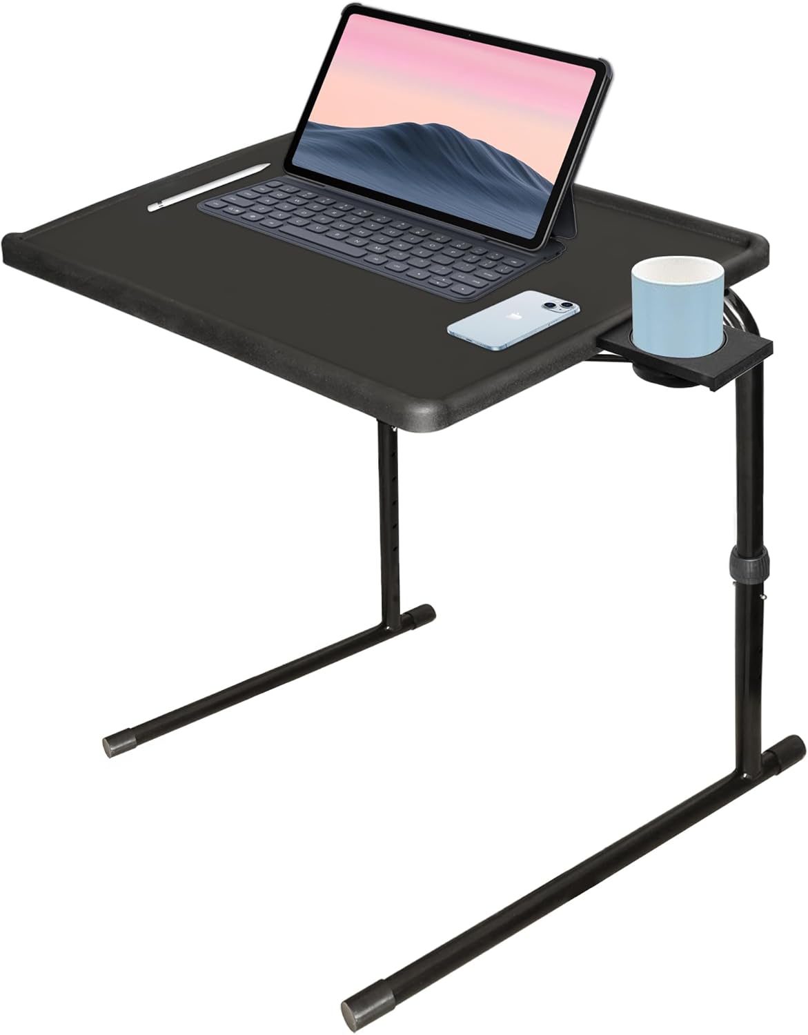 Folding TV Tray: Adjustable Heights & Angles, Cup Holder