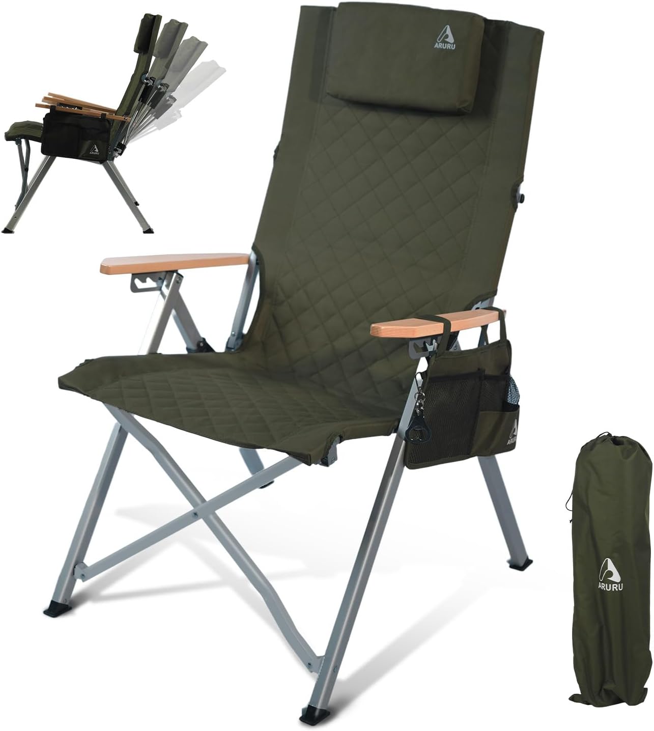 Camping Reclining Chair with Adjustable High Back for Comfort