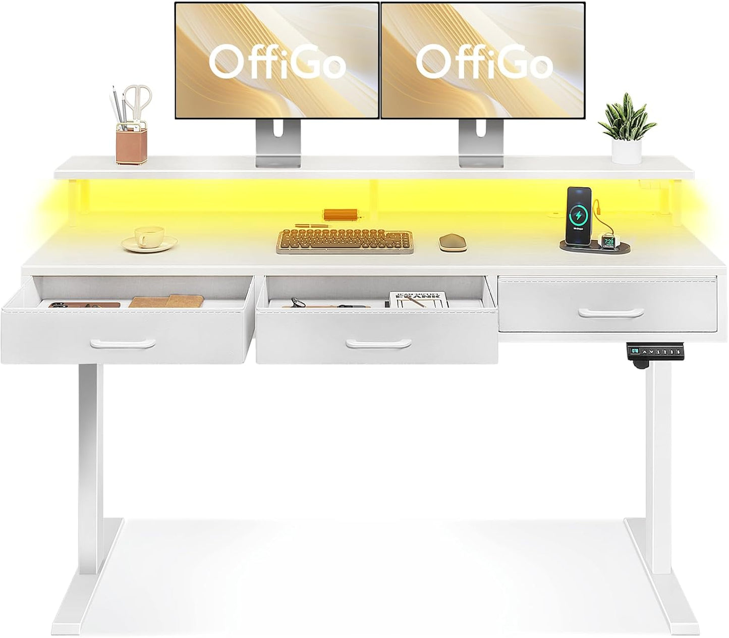 Electric Standing Desk with Drawers, 63 Inch Height Adjustable