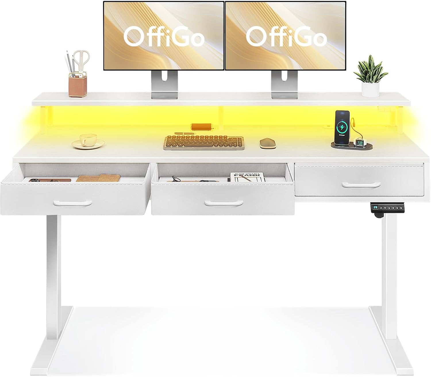 Electric Standing Desk with Drawers, 63 Inch Height Adjustable