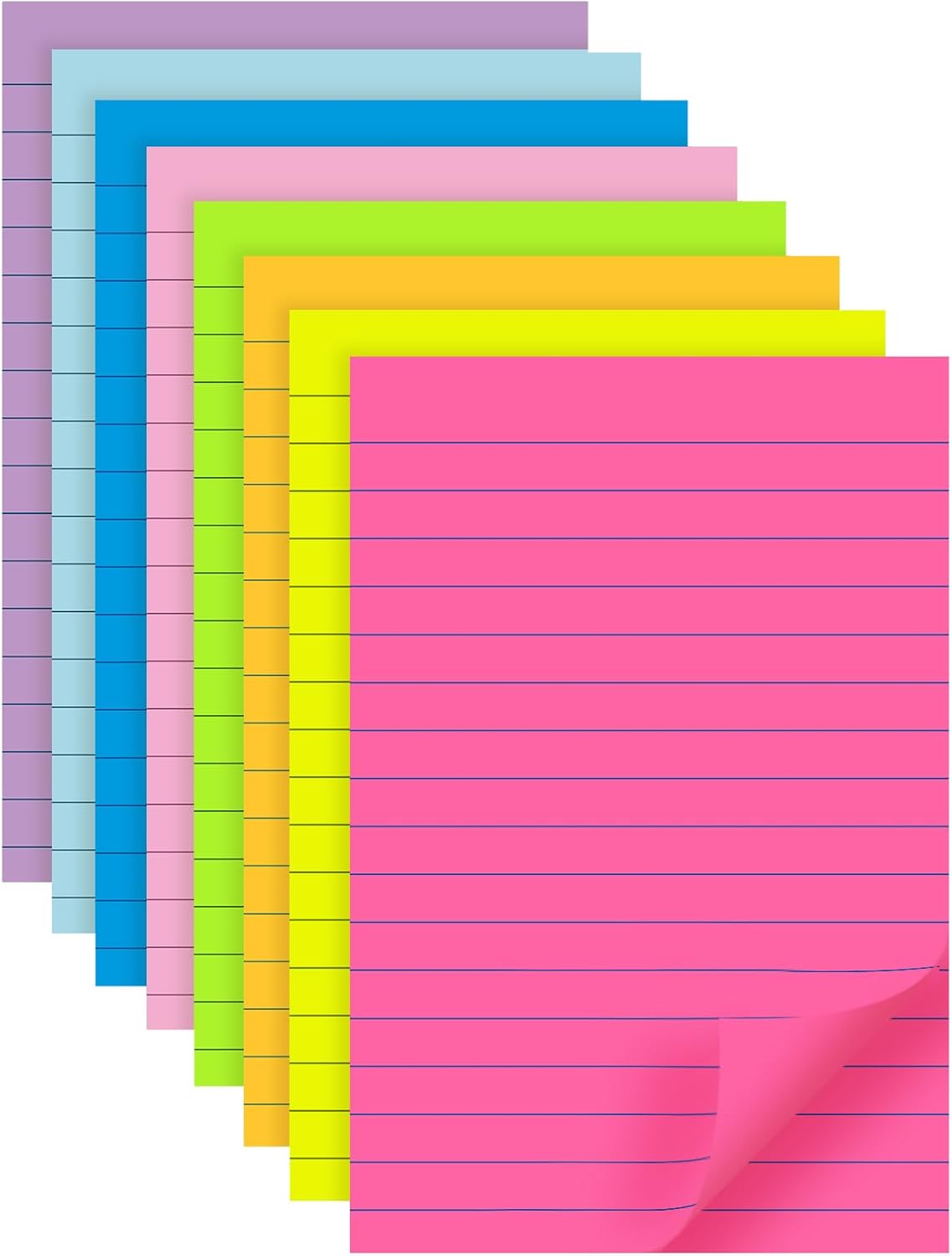 YEECOK 4x6in Lined Sticky Notes 8 Colors, 40 Sheets