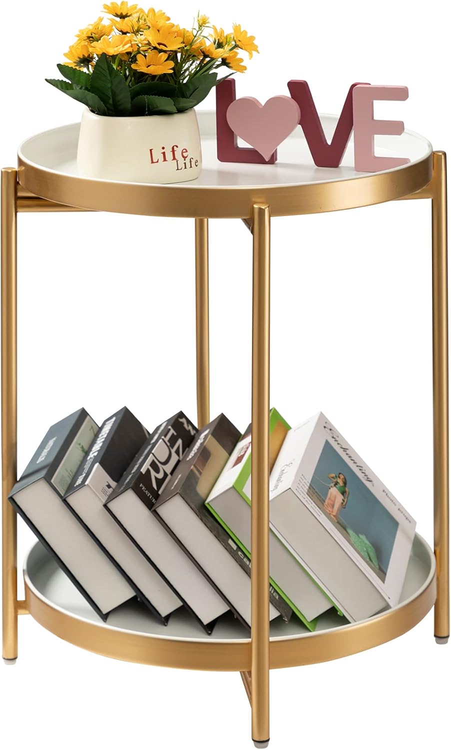 TeoKJ 2 Tier Gold Side Table for Stylish Small Spaces