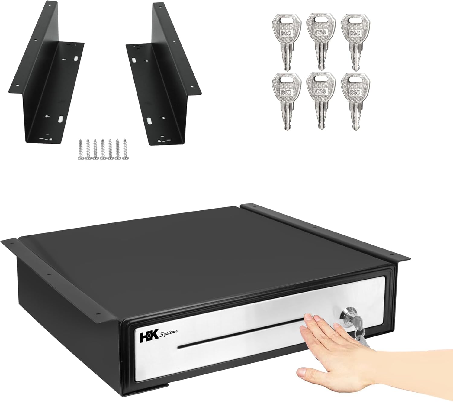 16in Heavy Duty Black Push Open Cash Drawer for Secure Storage