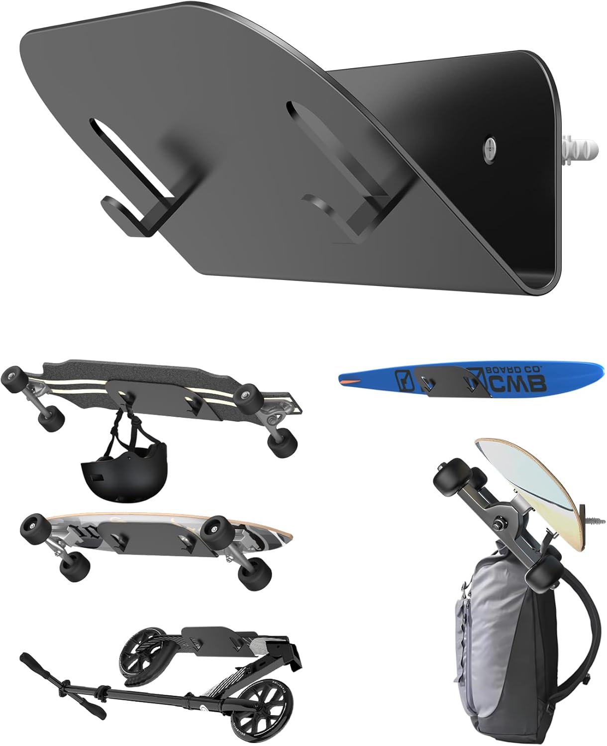 Heavy-Duty Skateboard Wall Mount with Hooks