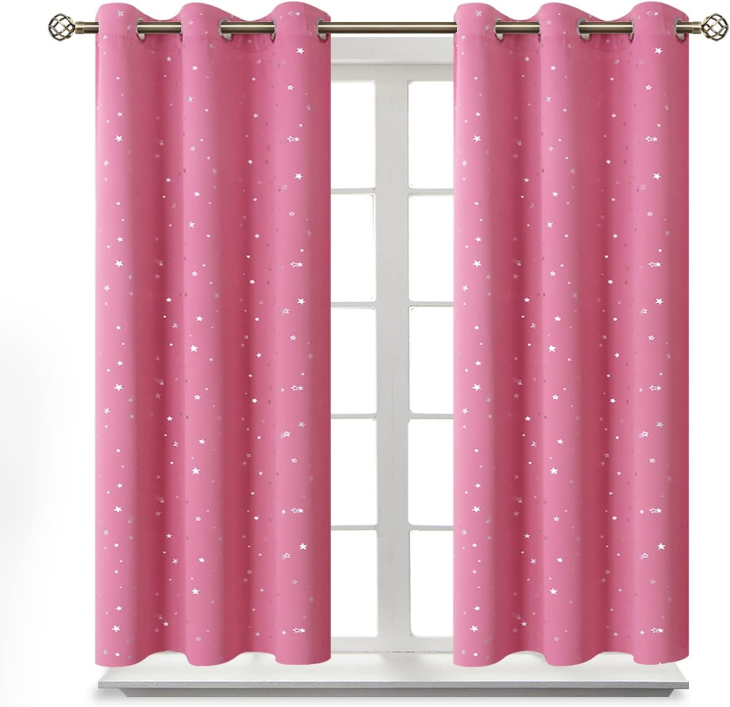 BGment Short Curtains for Windows - Pink Star Room Darkening Drapes