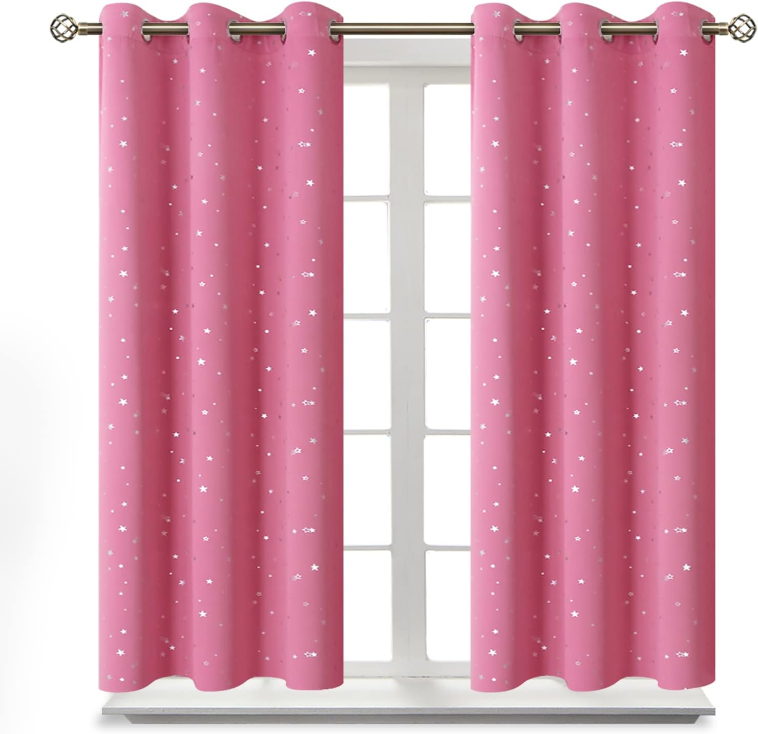 BGment Short Curtains for Windows - Pink Star Room Darkening Drapes