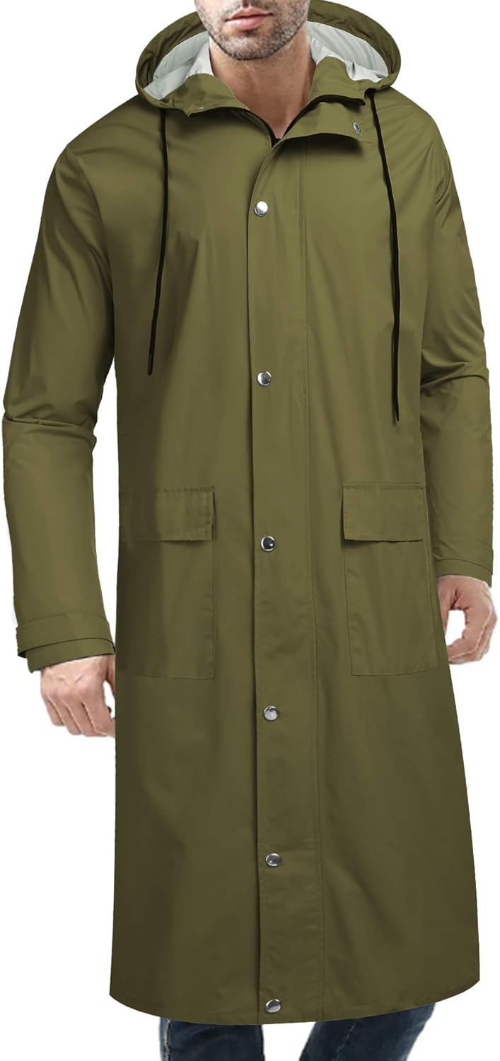 COOFANDY Men's Rain Jacket Waterproof Lightweight Long Coat