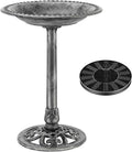 Polyresin Antique Outdoor Gray Garden Bird Bath and Solar Fountain