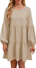 Falll Dresses for Women Crew Neck Lantern Sleeve Casual Shift Dress