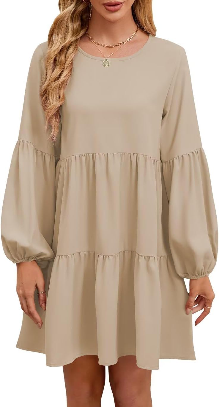 QACOHU Fall Dresses for Women - Trendy Long Sleeve Casual Dress