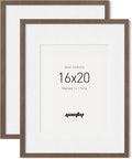 16x20 Walnut Wood Picture Frames 2 Pack - With 11x14 Mat