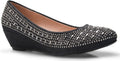 Olivia K Women's Close Round Toe Low Wedge Glitter Rhinestone Comfort