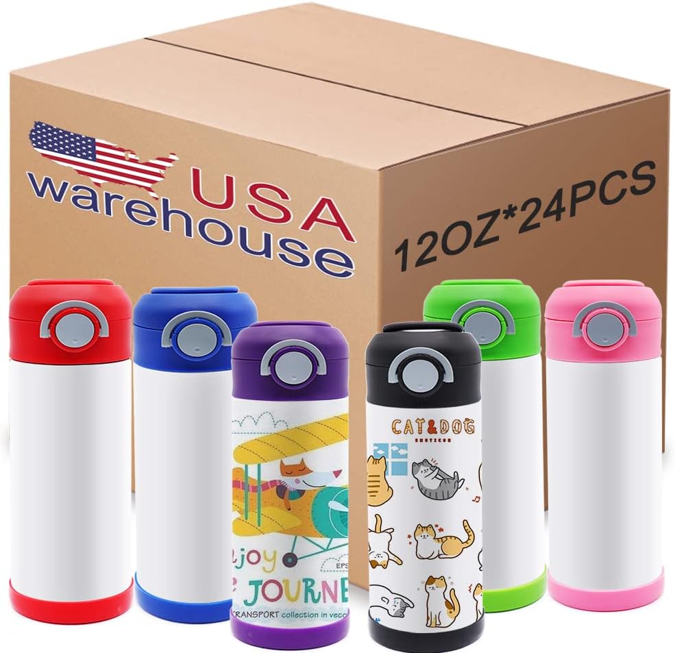 24pack Mixed Color 12oz Sublimation Tumbler for Kids Sippy Cups