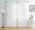 White Sheer Curtains 54 x 63 in Rod Pocket Panels - Vintage Floral