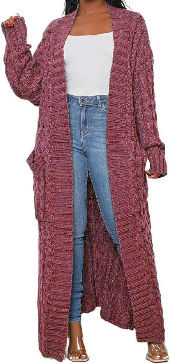 Womens Stylish Cable Knit Dual Chunky Cardigan with Pockets