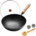 WANGYUANJI 11-Inch Round-Bottom Carbon Steel Wok for Gas Flame